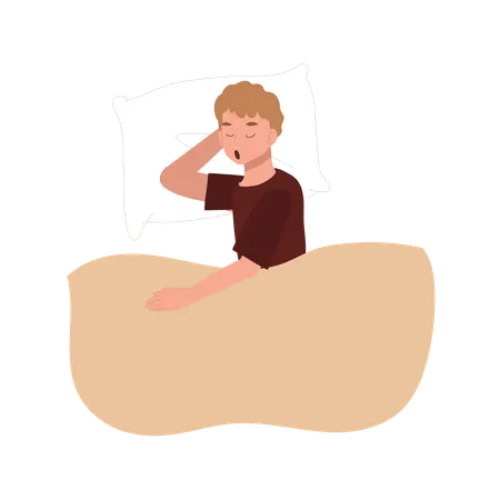 パジャマを着てベッドで眠る男の子  イラスト