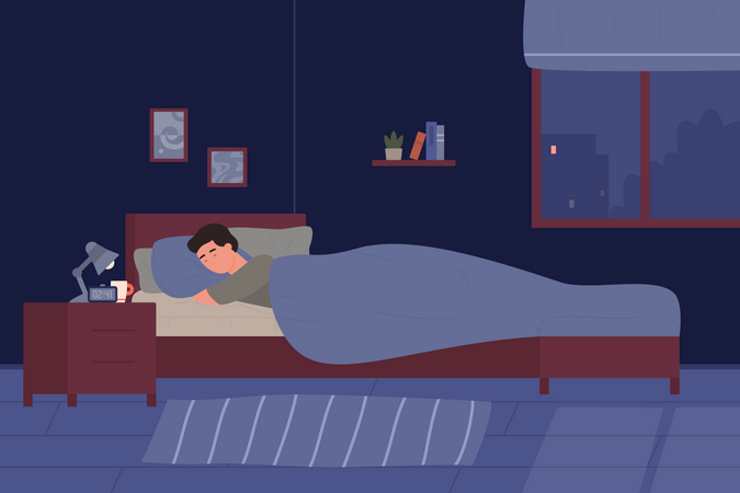 Boy Sleeping On Bed  Illustration