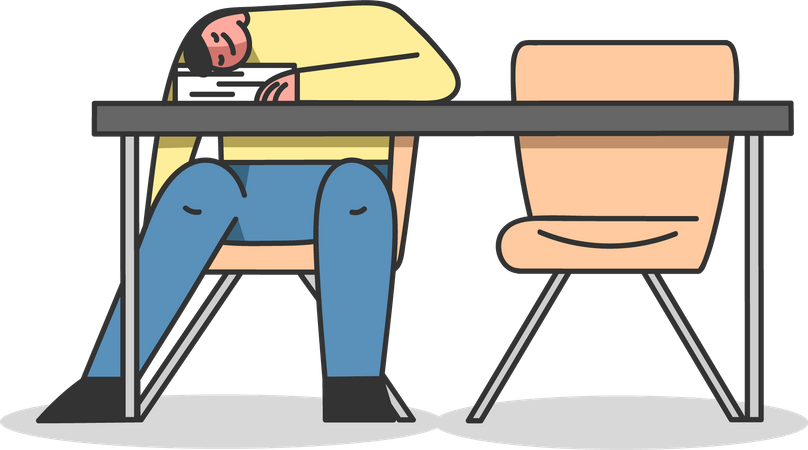 Boy sleeping on bench during lecture  Illustration