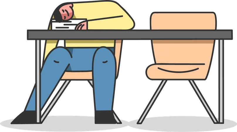 Boy sleeping on bench during lecture  Illustration