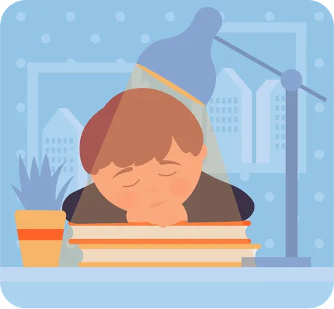 Boy sleeping on books  Illustration