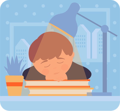 Boy sleeping on books  Illustration