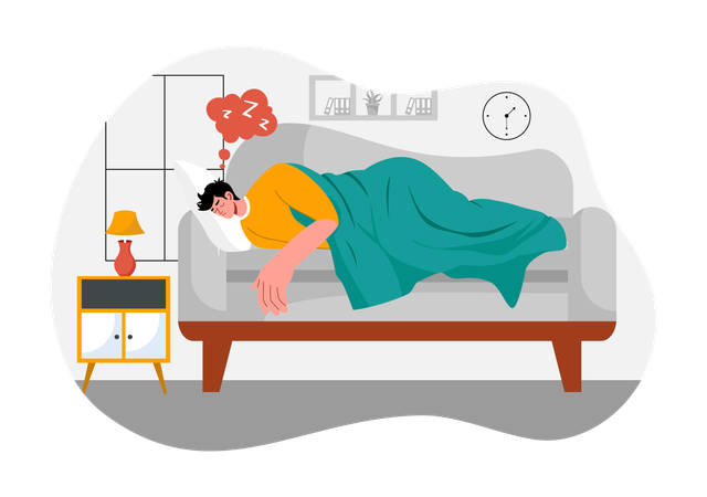 Boy sleeping peacefully on sofa  Illustration