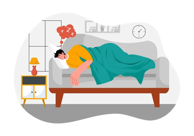 Boy sleeping peacefully on sofa  Illustration