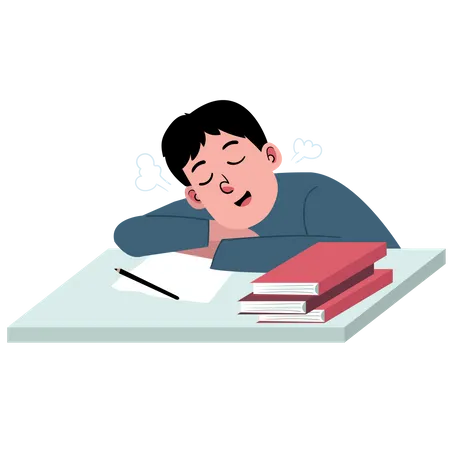 Boy Sleeping While Studying  Illustration
