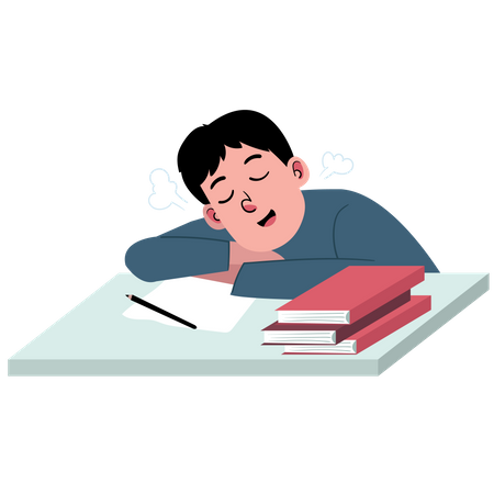 Boy Sleeping While Studying  Illustration