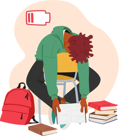 Exhausted Student Slumps With A Bowed Head Sitting On Chair Drained From The Demands Of Academia Character Weariness Palpable As He Seeks A Moment Of Respite Cartoon People Vector Illustration Illustration