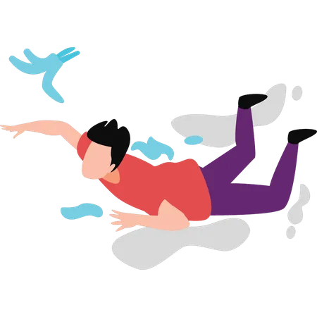 Boy slipped and fell down  Illustration