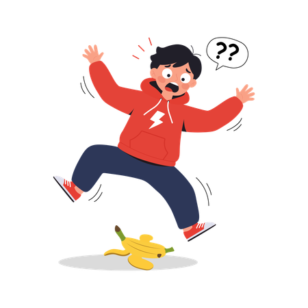 バナナの皮で滑る少年  イラスト
