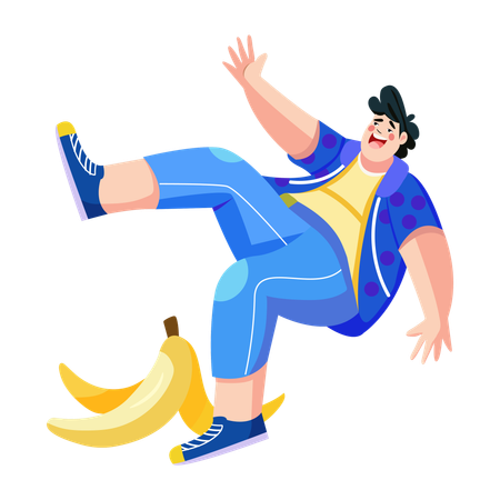 Boy slipping on banana peel  Illustration