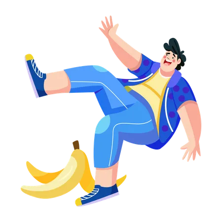 Boy slipping on banana peel  Illustration