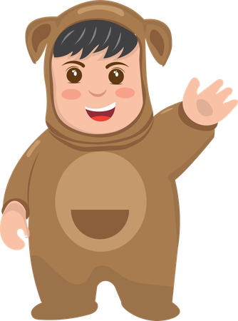 Boy smile and say hello while wearing bear suit  Illustration