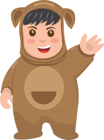 Boy smile and say hello while wearing bear suit  Illustration