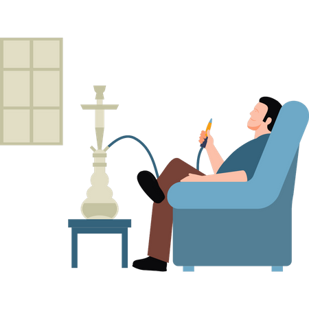 Boy smoking  hookah  Illustration