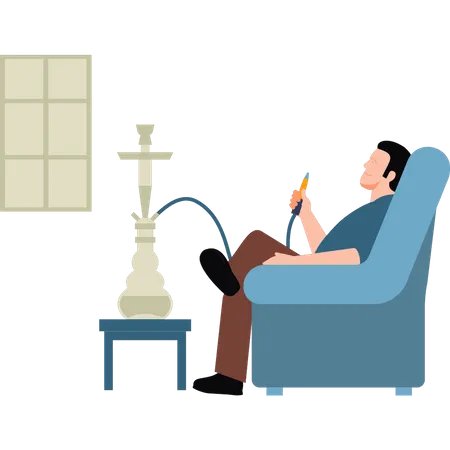 Boy smoking  hookah  Illustration