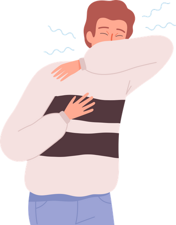 Boy sneezing while covering face with hand Illustration