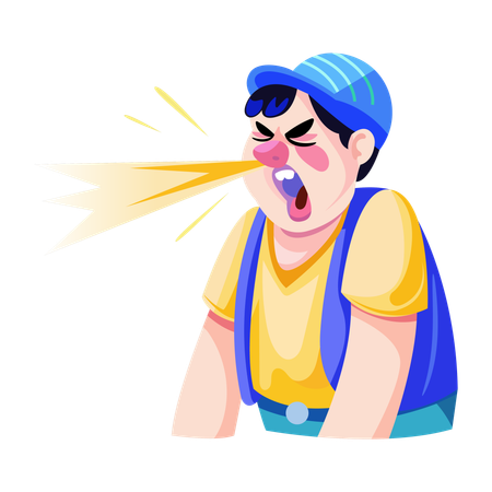 Boy sneezing with funny face  Illustration