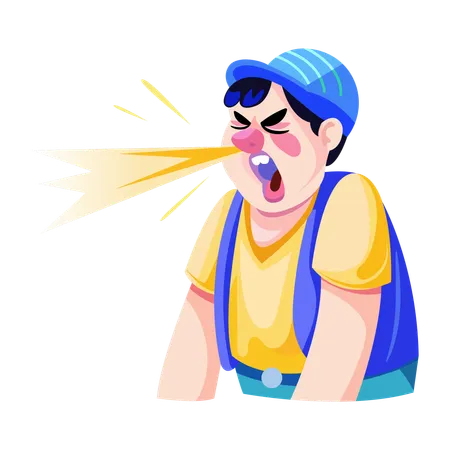 Boy sneezing with funny face  Illustration