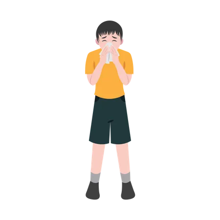 Boy Sneezing With Runny Nose  イラスト