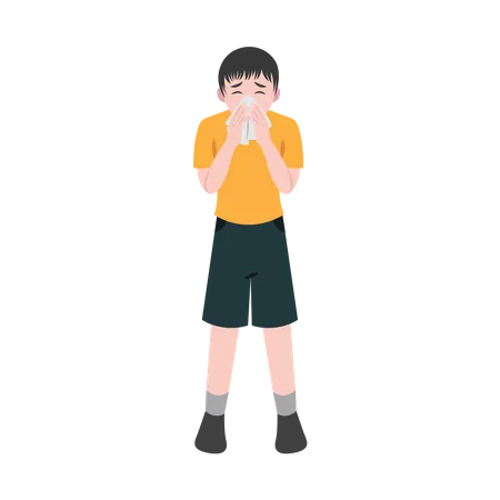 Boy Sneezing With Runny Nose  Illustration