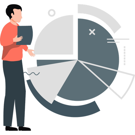 Boy solving business analytics  Illustration