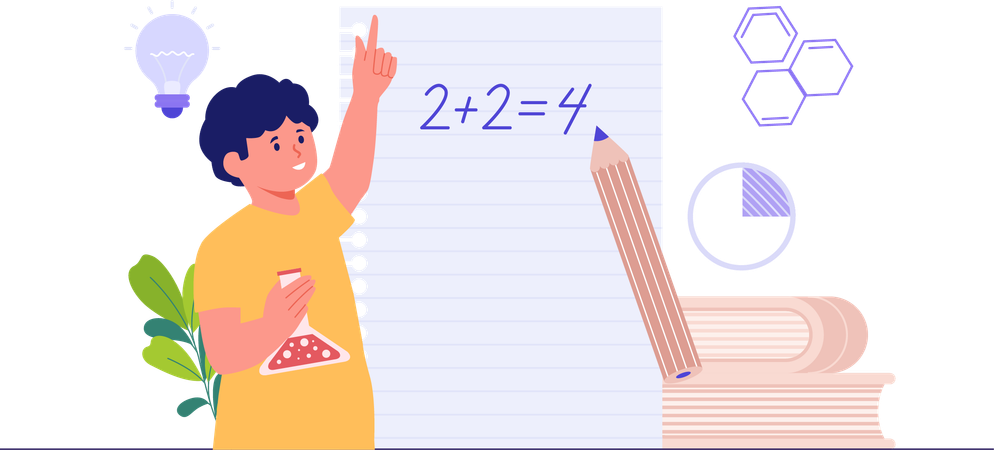 Boy Solving Equation  Illustration