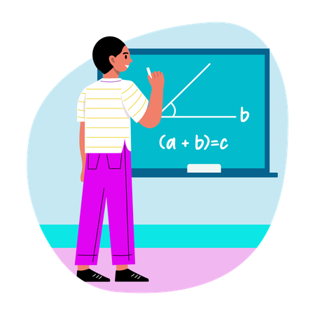 Boy solving maths problem in classroom  Illustration
