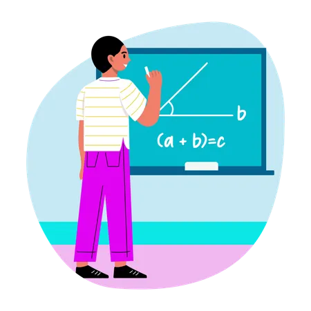 Boy solving maths problem in classroom  Illustration