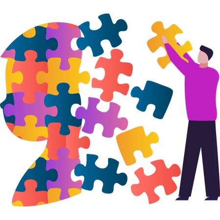 Boy solving puzzle for autism awareness  Illustration