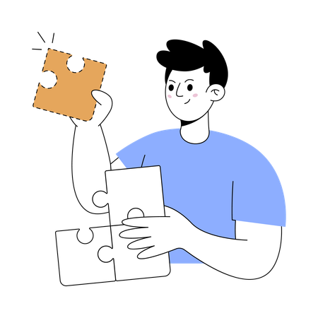 Boy solving puzzle piece  Illustration