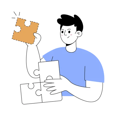 Boy solving puzzle piece  Illustration