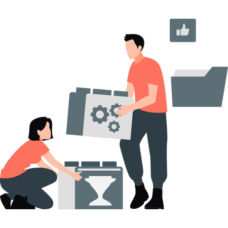 Boy solving storage issue  Illustration