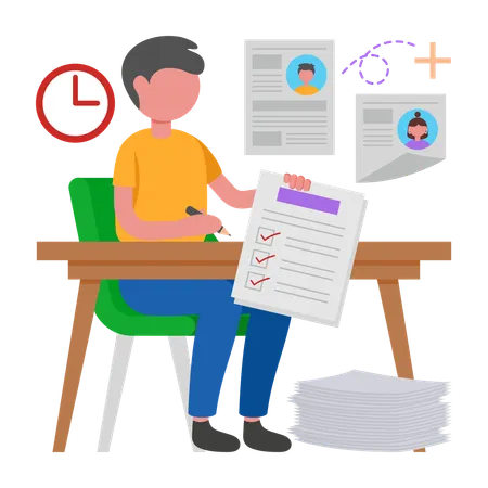 Boy Sorting Applications  Illustration