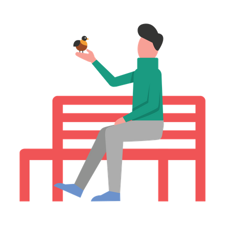 Boy spending leisure time at park bench  Illustration