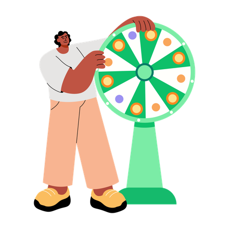Boy spinning lucky wheel  Illustration