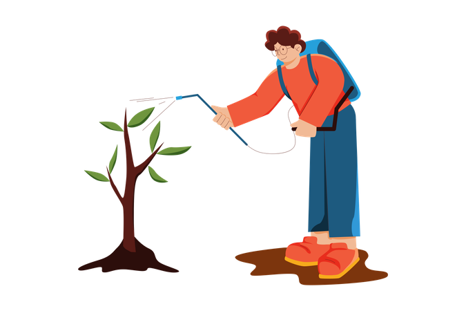 Boy Spraying Pesticide  Illustration