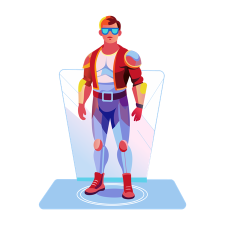 Boy standing as holographic image  Illustration