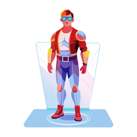 Boy standing as holographic image  Illustration