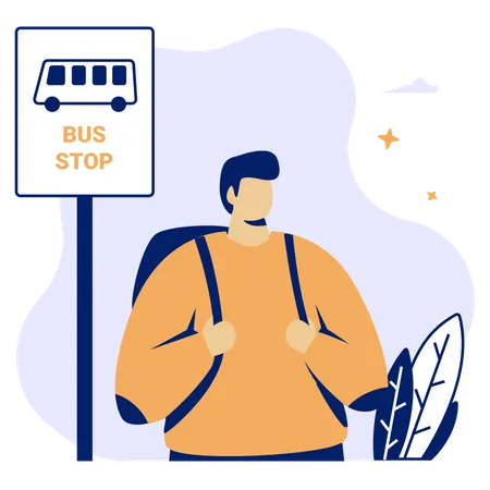 Boy standing at Bus Stop  Illustration