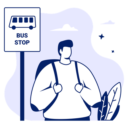Boy standing at Bus Stop Illustration