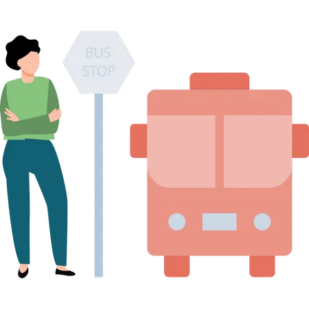 The Boy Is Standing At The Bus Stop Illustration