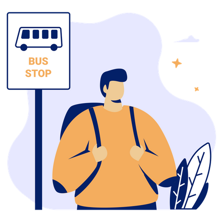 Boy standing at Bus Stop  Illustration