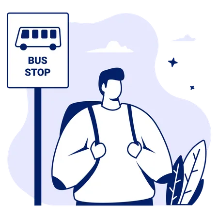 Boy standing at Bus Stop  Illustration