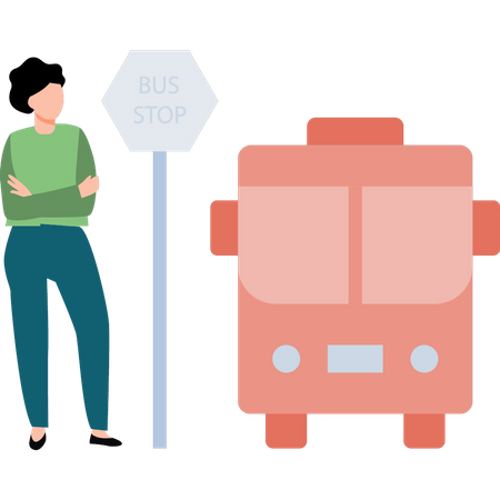 Boy standing at bus stop  Illustration