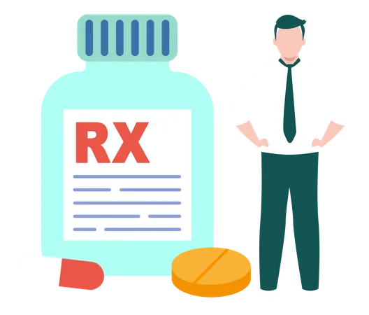 Boy Standing Beside Jar Of Pills  Illustration