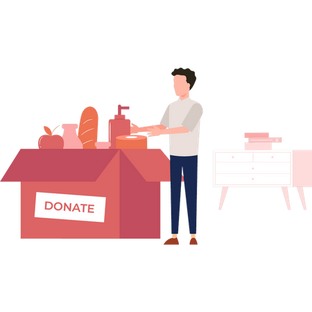 Boy standing by donation box  Illustration