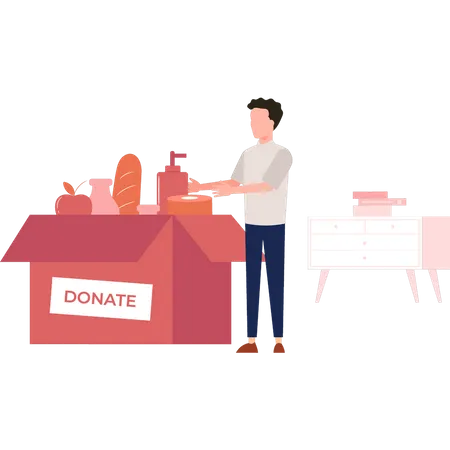 Boy standing by donation box  Illustration