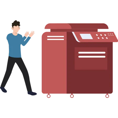 The Boy Is Standing By The Printing Machine Illustration