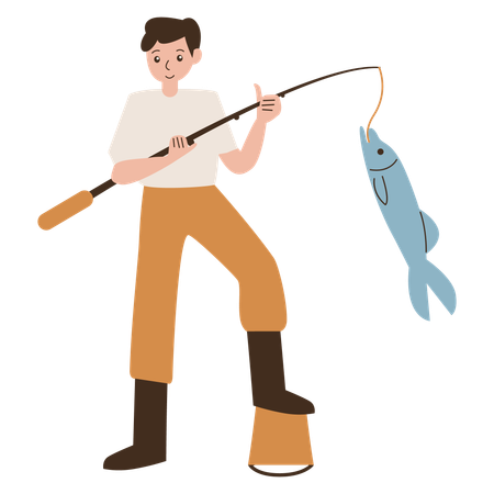 Boy standing fishing  Illustration