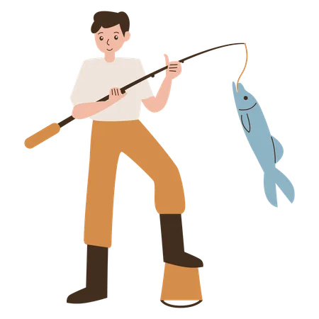 Boy standing fishing  Illustration